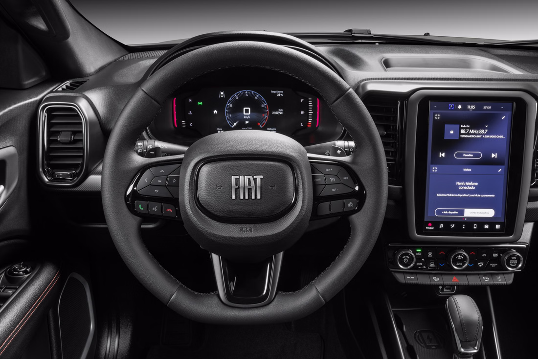 Volante e painel digital da Fiat Toro 2027